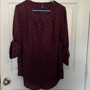 Torrid Burgundy Blouse with Gold Dots